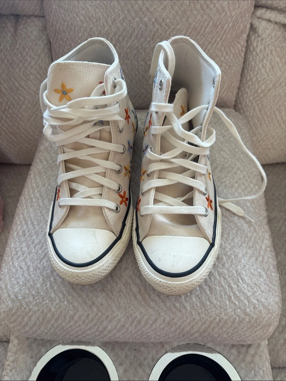 Converse Kids High Top Sneakers Cream with Multicolor Floral Embroidery